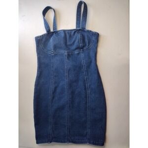 Denim Blvd Los‎ Angeles Dark Wash Denim Mini Dress Adjustable Straps Buckle Back